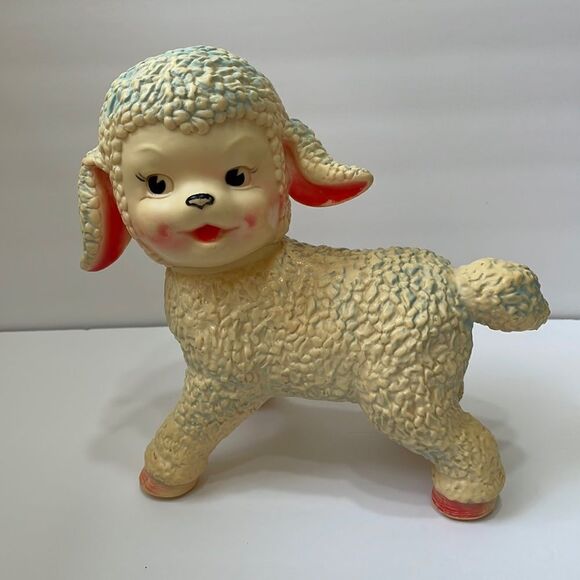 VINTAGE 60s THE‎ SUN RUBBER COMPANY TOY LAMB - Picture 1 of 8